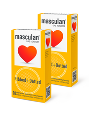 Презервативы Masculan Ribbed+Dotted №10, 2 упаковки (20 презервативов, с колечками и пупырышками)