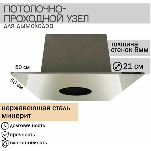 Потолочно-проходной узел для дымоходов (минерит) 500*500 d-210