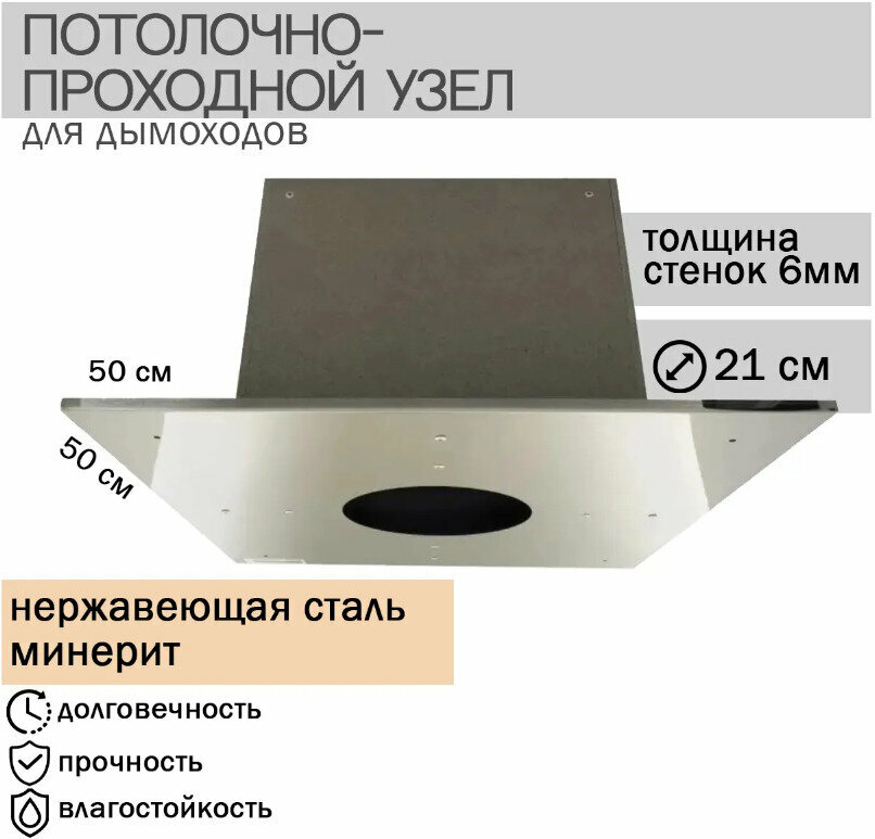 Потолочно-проходной узел для дымоходов (минерит) 500*500 d-210 - фотография № 1