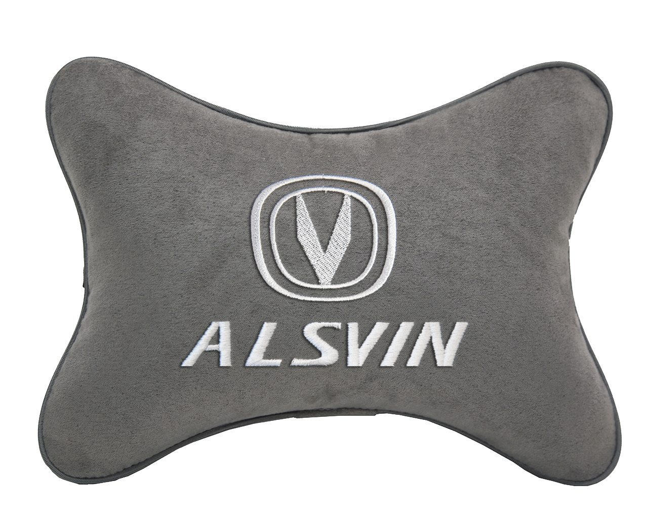 Подушка на подголовник алькантара L.Grey с логотипом автомобиля CHANGAN Alsvin