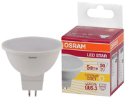 Лампа светодиодная OSRAM LED Star MR16, 400лм, 5Вт, 3000К (теплый белый свет), Цоколь GU5.3, колба MR16, софит