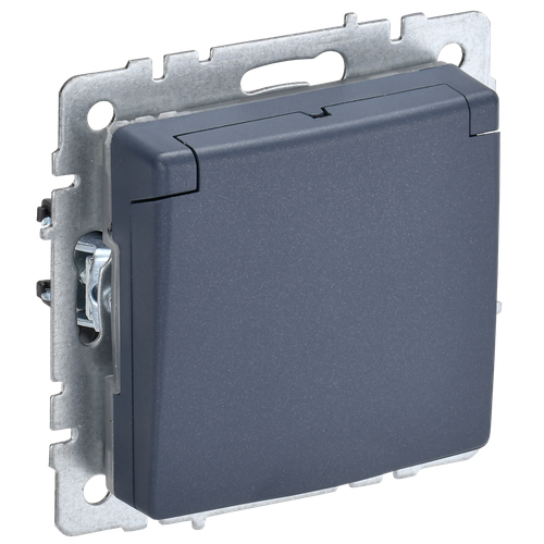 фото Brite розетка 1-местная с заземлением с защитными шторками и крышкой 16а ip20 рсбш10-3-брм маренго iek