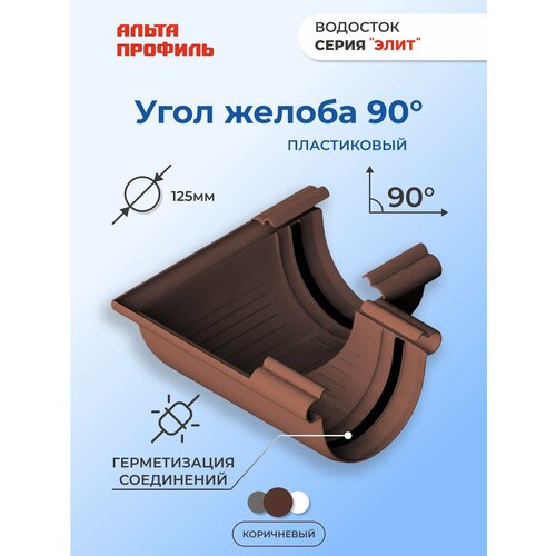 Угол желоба водостока 90 градусов ПВХ d125 мм коричневый наружный угол к фасадным панелям альта профиль гранит крымский