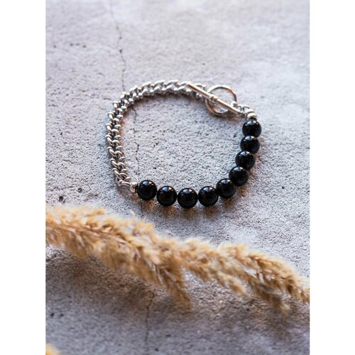 фото Браслет-цепочка, агат, 1 шт., черный, серебряный нет бренда