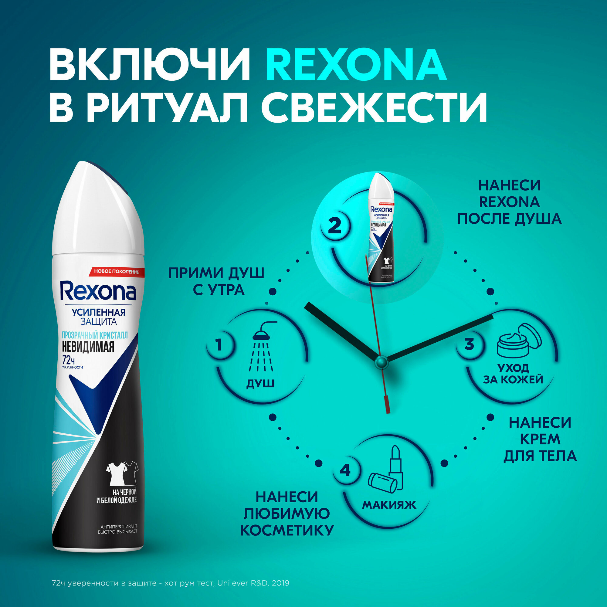 Rexona, Антиперспирант MotionSense Невидимая Прозрачный кристалл (2019), спрей, 150 мл - фотография № 6