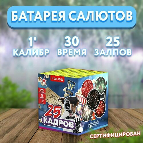 Салют фейерверк "25 кадров!", 25 залпов JF С25-25/03 красный, оранжевый, золотистый, зеленый, черный матовый