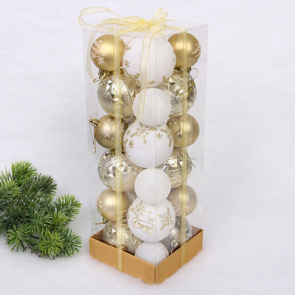 Набор шаров «Snow shine» 7 см + 5 см (24 предмета), Золото/Белый