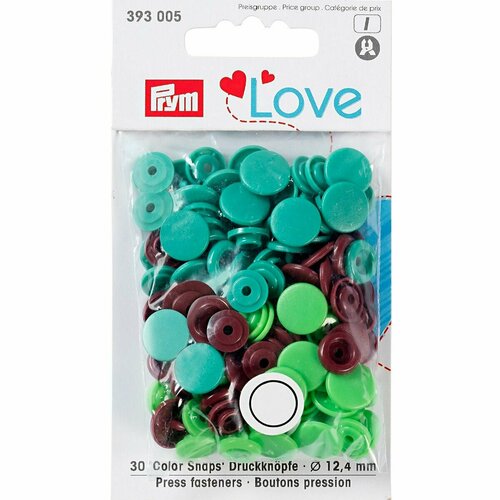 Кнопка PRYM 393005 PL Color Snaps пластик d 12.4 мм 30 шт. св. зеленый/зеленый/коричневый