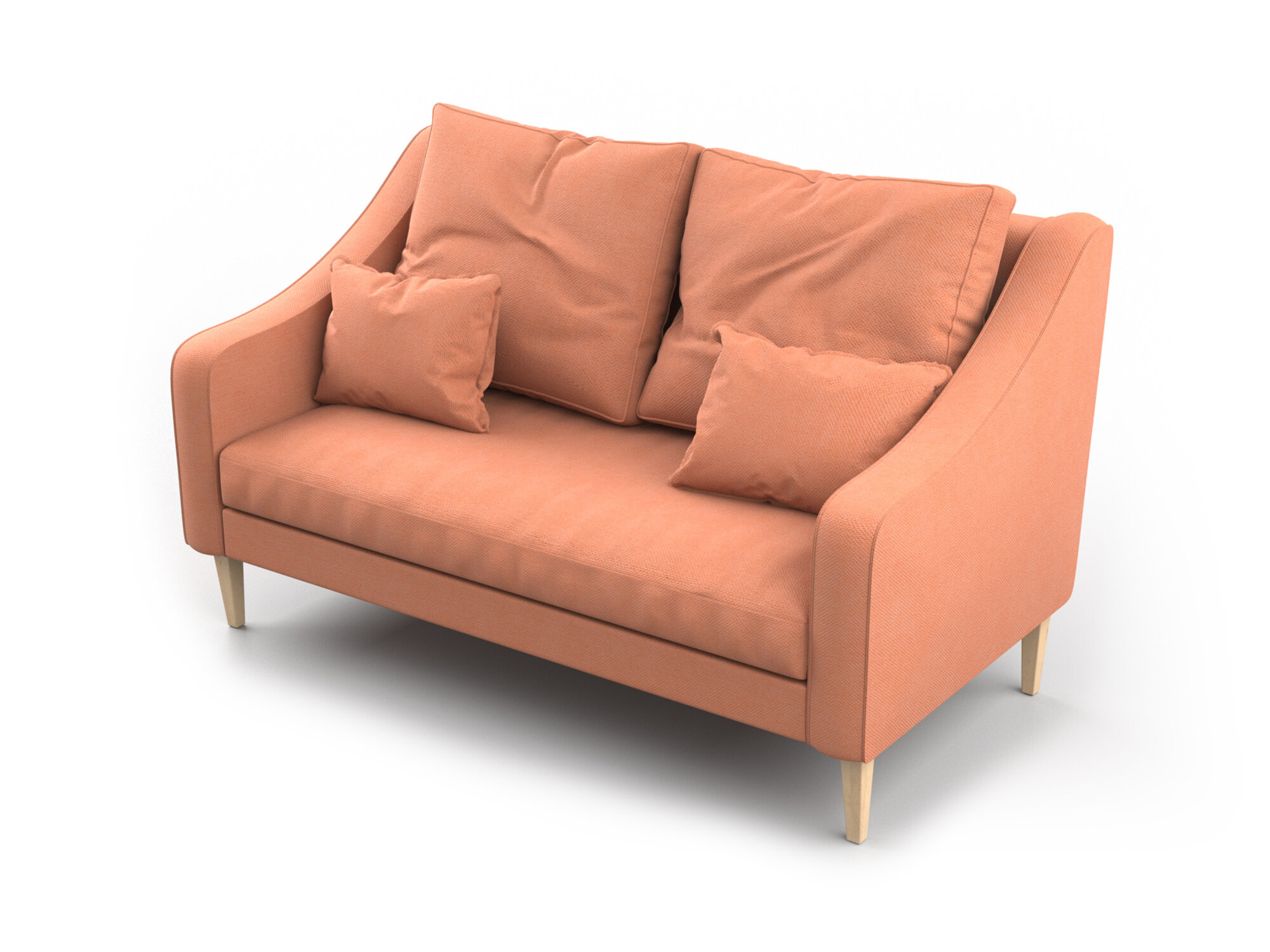 Дизайнерский диван Soft Element Ричи, двухместный, дерево, вельвет, светло-розовый, скандинавский лофт, в офис, на дачу, для кафе и ресторанов, мини