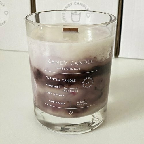 Свеча ароматическая Candy Candle, бананово-ореховый хлеб, коричневый мрамор, 180 мл