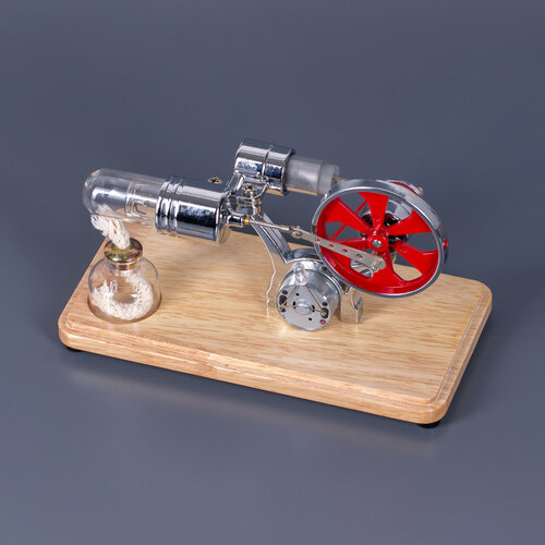 Настольный двигатель Стирлинга на деревянной подставке RED