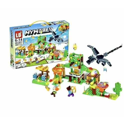 Конструктор My world Майнкрафт Minecraft LB 317 Нападение черного дракона на деревню 356 деталей с LED-деталями
