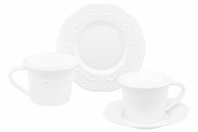 фото Чайная пара/ чашка с блюдцем / кружка для чая, кофе 4 предмета 220 мл Elan Gallery Белый узор
