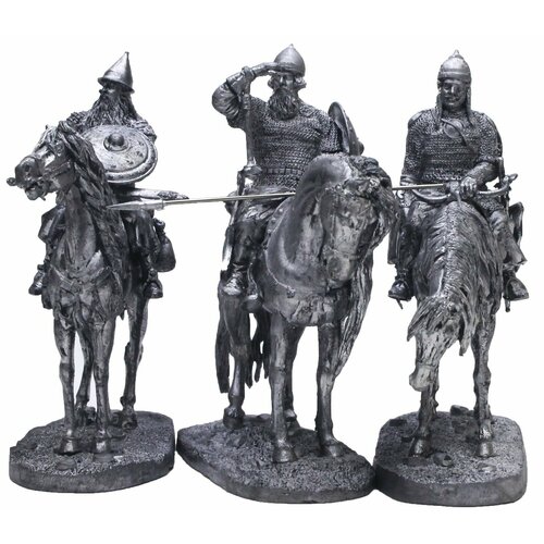 Русские средневековые воины: Три Богатыря №5НВ (3 н/к) набор оловянных солдатиков некрашеных в картонной коробке добрыня никитич на магните