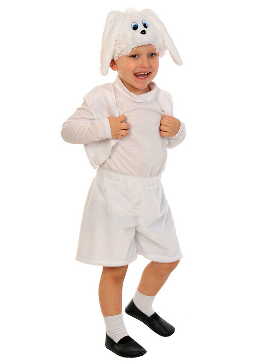 Карнавальный костюм для детей Карнавалофф Зайчик белый плюш, рост 92-116 см