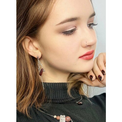 Серьги цепочки MaRo, бычий глаз, размер/диаметр 80 мм., коричневый, бордовый