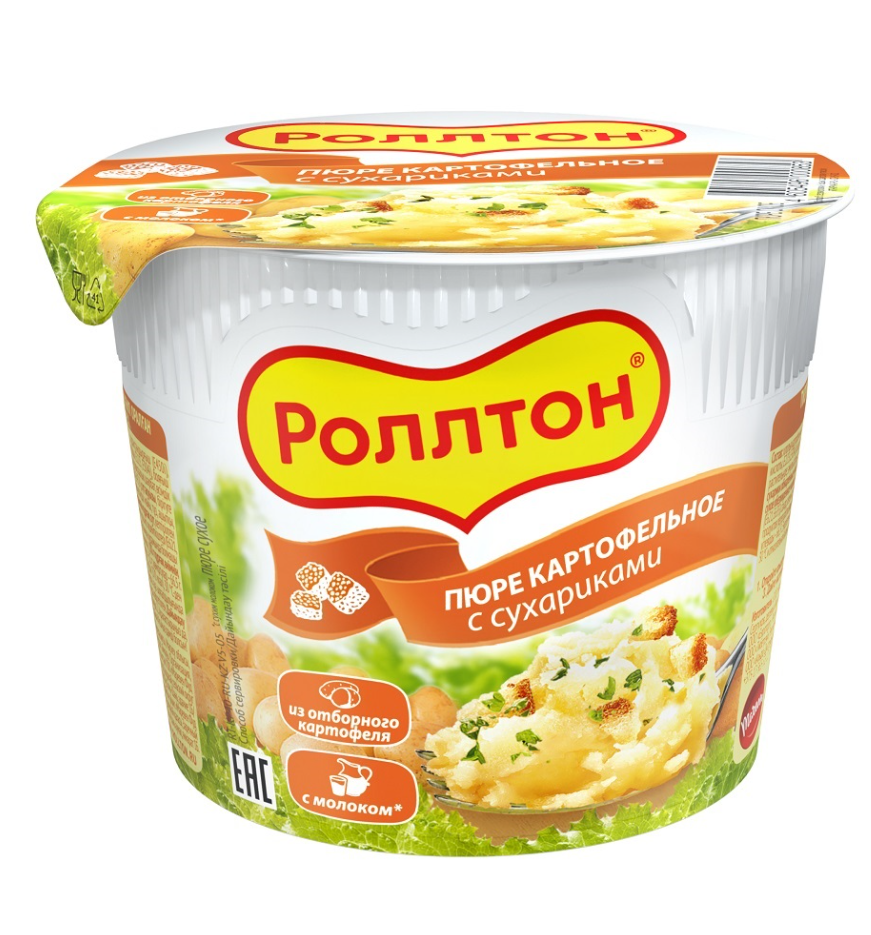 Роллтон Пюре картофельное с сухариками, 40 г, 24 шт.