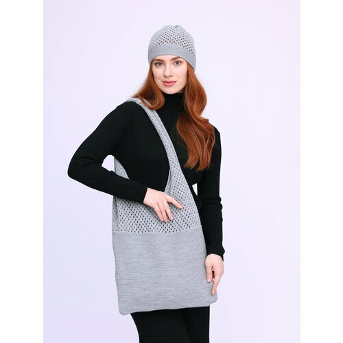 фото Сумка авоська mi ropa сумка-шоппер на плечо + вязаная шапочка в подарок, фактура вязаная, серый