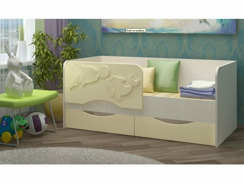 фото Детская кровать Дельфин-2 МДФ ваниль, 80х160 (Ясень шимо светлый, Ваниль матовая)