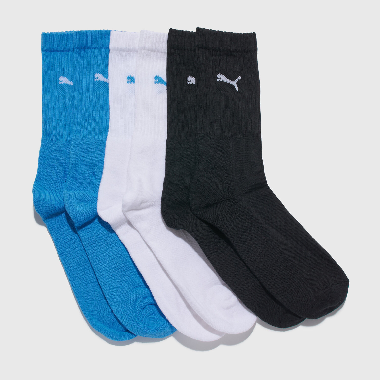 Носки PUMA Комплект носков (3 пары) Puma Crew 88035530, комплект, 3 пары, размер L, белый/голубой/черный