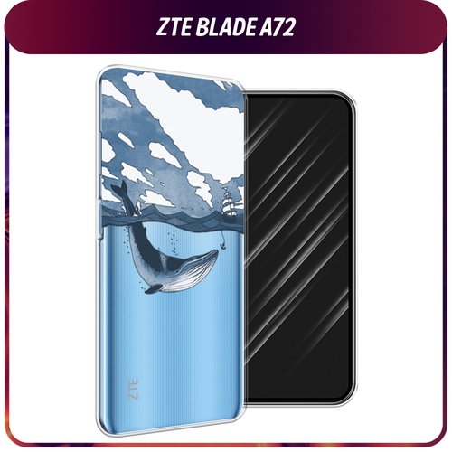 Силиконовый чехол на ZTE Blade A72/V40 Vita / ЗТЕ Блэйд А72/V40 Вита Большой кит, прозрачный
