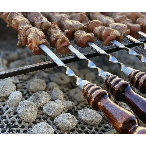 Набор шампуров с деревянной ручкой из 10 штук 50 см Шампуры с деревянной ручкой Шампуры из нержавеющей стали 1487₽