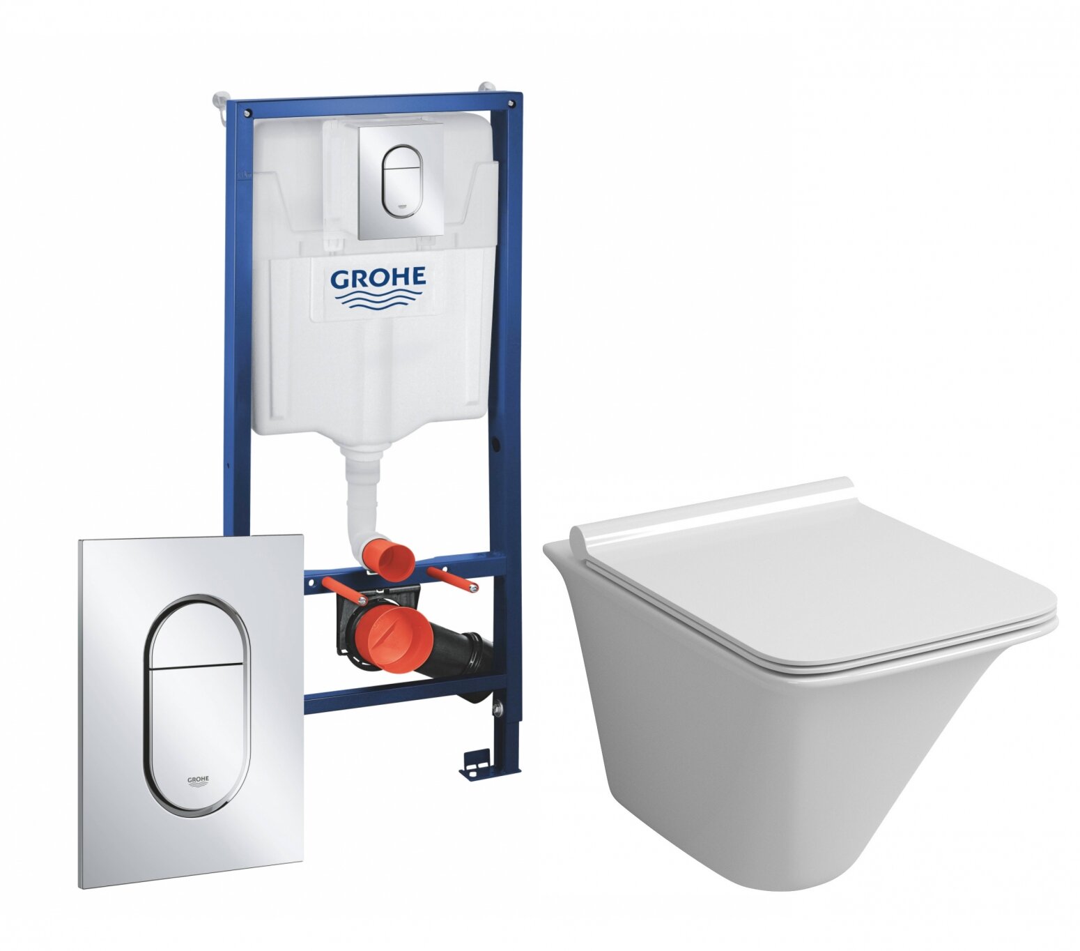 Комплект 3 в 1 инсталляция Grohe Solido 39504000 + Унитаз подвесной Grossman GR-4413S + кнопка хром