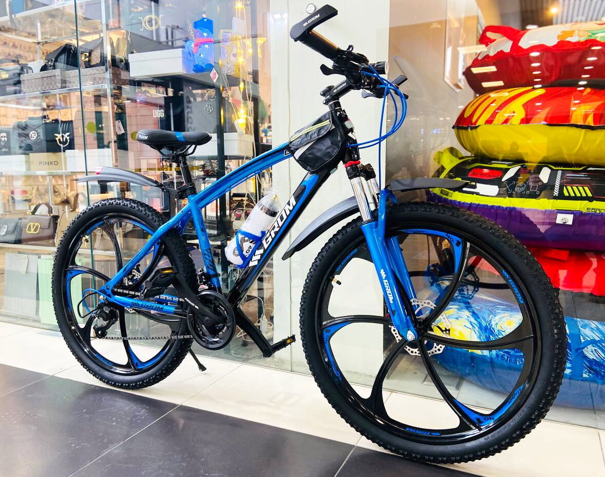 Горный велосипед на дисках GROM, городской, 26 дюймов / взрослый, мужской и женский для прогулки / скоростной, спортивный велик для подростков черный/синий