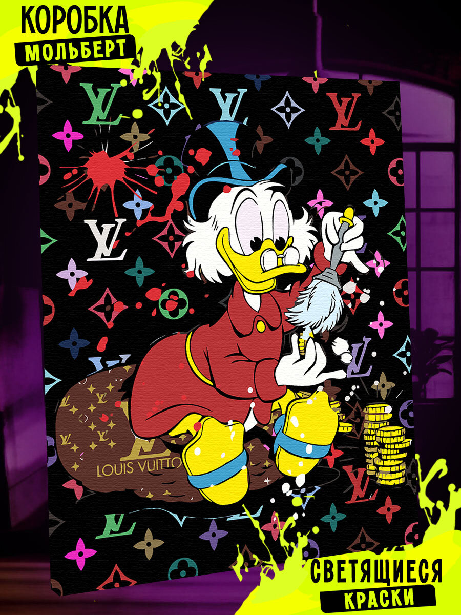 Картина по номерам светящаяся в темноте Скрудж Макдак / Scrooge McDuck LV холст на подрамнике 40*50