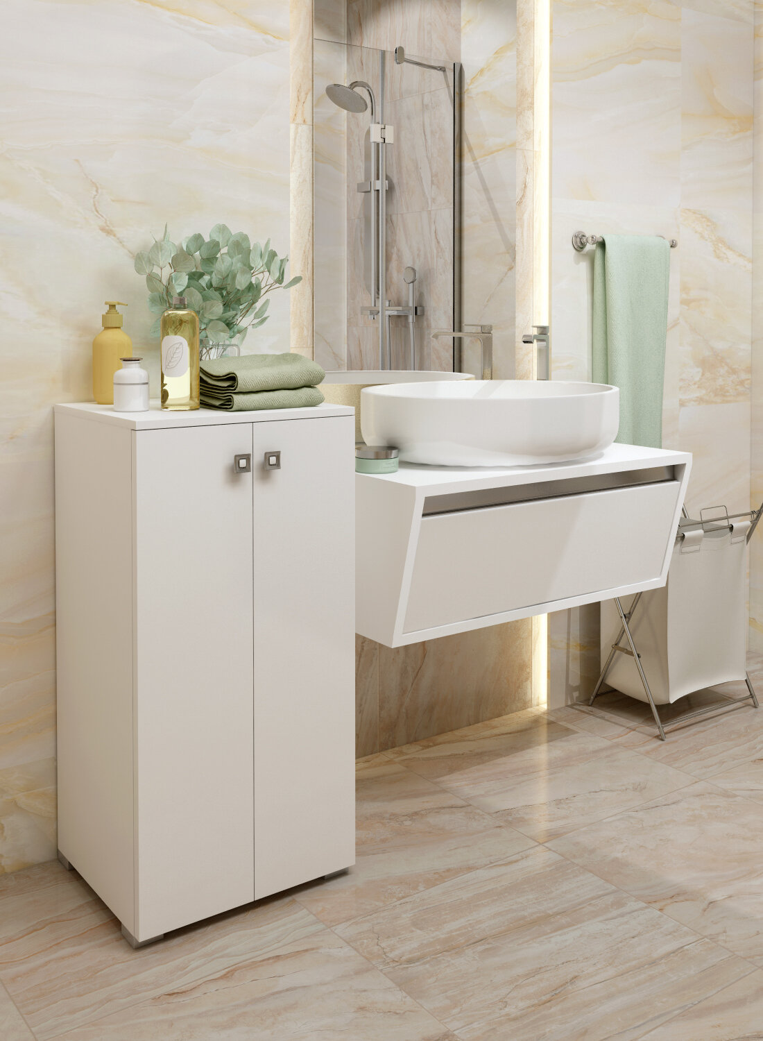 Шкаф для ванной комнаты, REGENT style, Пенал Виола 2двери, белый, 83,6*40*35, разбор