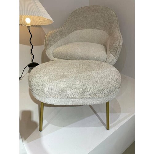 Пуф для гостиной RORY белый бежевый шенилл черный каркас 7938₽