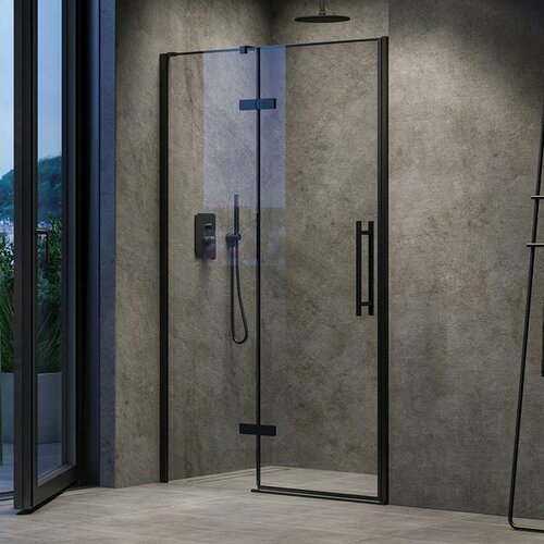 Двухстворчатая душевая дверь Ravak COSD2-100, профиль черный, прозрачное стекло X0VVAC300Z1