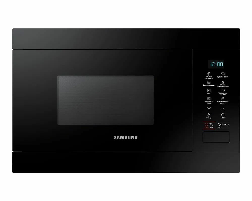 Встраиваемая микроволновая печь для кухни Samsung MS22M8054AK/BW, 1250 Вт, 22л, с БИОкерамическим покрытием, режимом сохранения тепла, быстрой разморозкой и очисткой от запахов, черная