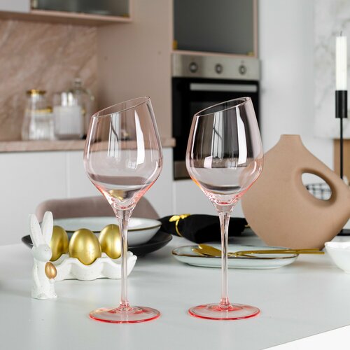 Бокалы для вина и коктейлей набор 2шт розовые стекло