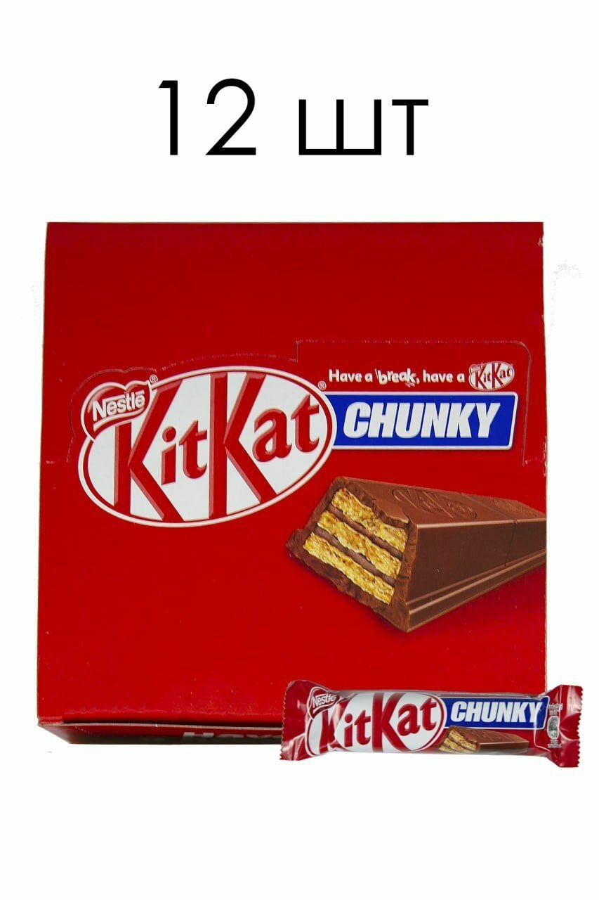 Шоколадный батончик KitKat Chunky с хрустящей вафлей, 12 шт x 38 г.