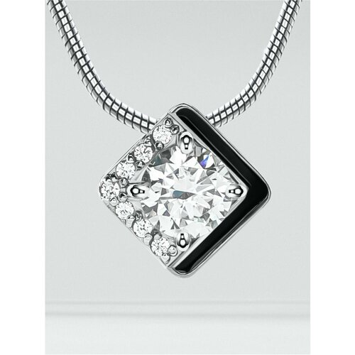 Подвеска KAPLI jewelry, серебро, 925 проба, родирование, эмаль, фианит, муассанит, размер 10 см., белый, черный, серебристый