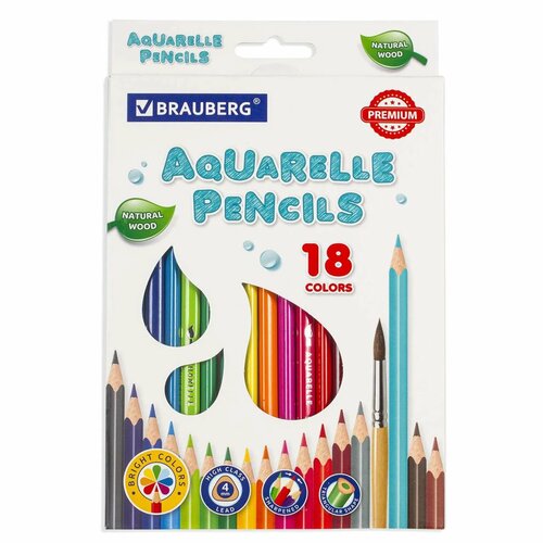 Карандаши цветные Brauberg акварельные Premium Aquarelle 18 шт 1145₽