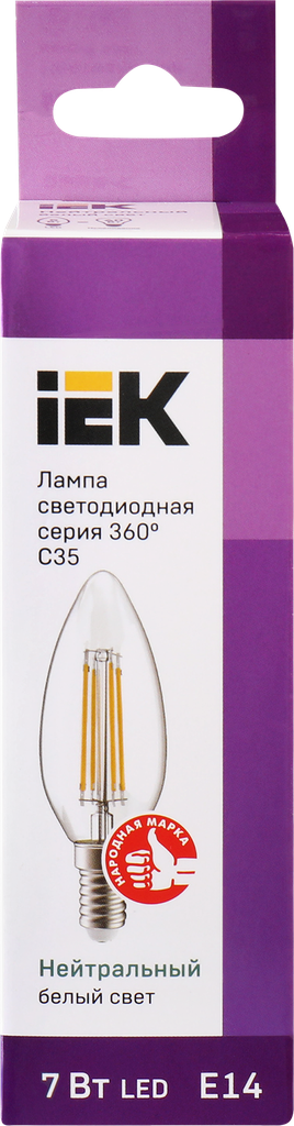 Лампа светодиодная IEK LLF-C35-7-230-40-E14-CL, E14, C35, 7 Вт, 4000 К - фото №10