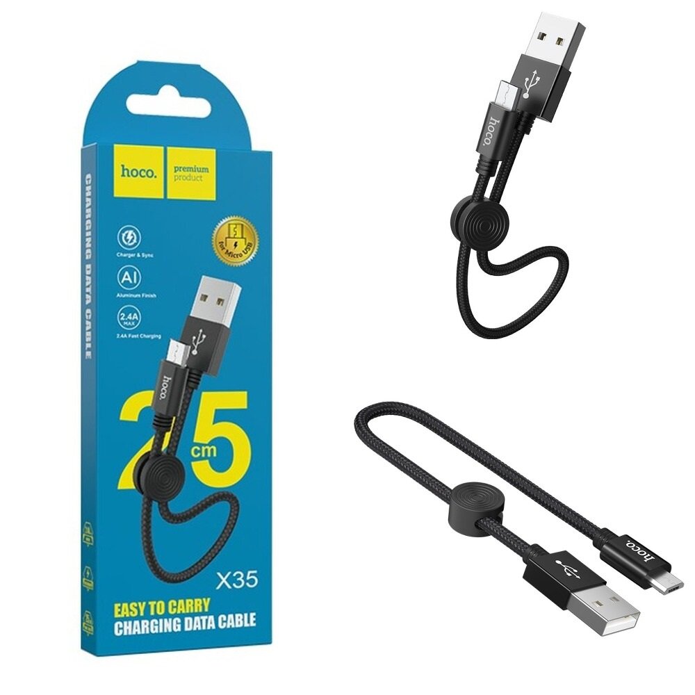 Кабель USB на Micro-USB 2.4А Hoco X35 0.25м - черный