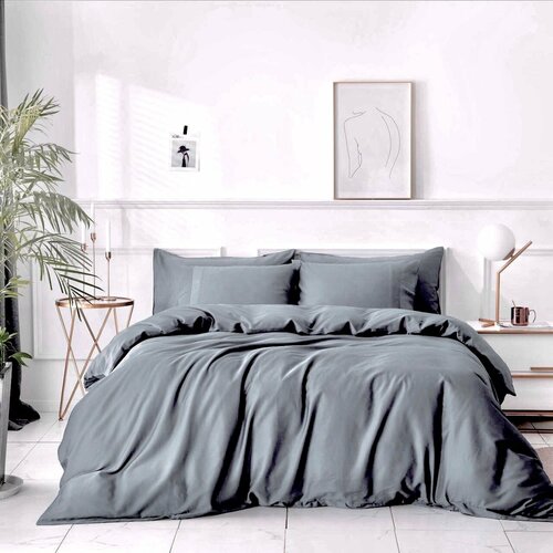 Однотонное постельное бельё S029-1-5, цвет Серая дымка, 1.5 спальный, матовый сатин, наволочки 50x70