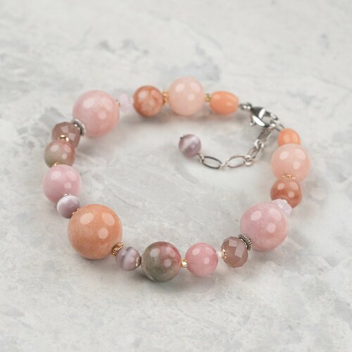 Браслет Diana Savitskaya, размер 20 см, розовый, зеленый