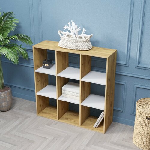 Стеллаж Кубикус - 9 ячеек 3x3, 102x32x102см, белый + дуб светлый