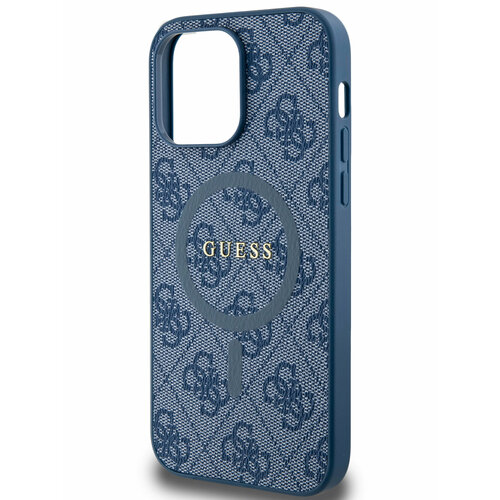 фото Guess для iphone 13 pro max чехол pu 4g colored ring metal logo hard blue (magsafe)