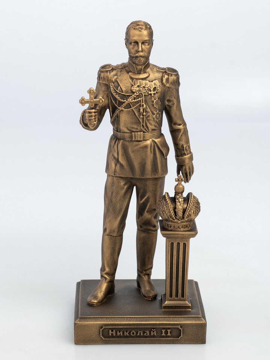 Статуэтка Николай Второй, высота 18 см, литьевой мрамор, цвет патина бронза — фото 1