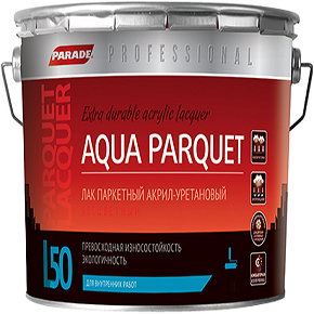 Лак Паркетный Parade Professional L50 Aqua Parquet 9л Матовый, Акрил-Уретановый, Бесцветный для Внутренних Работ / Парад L50.