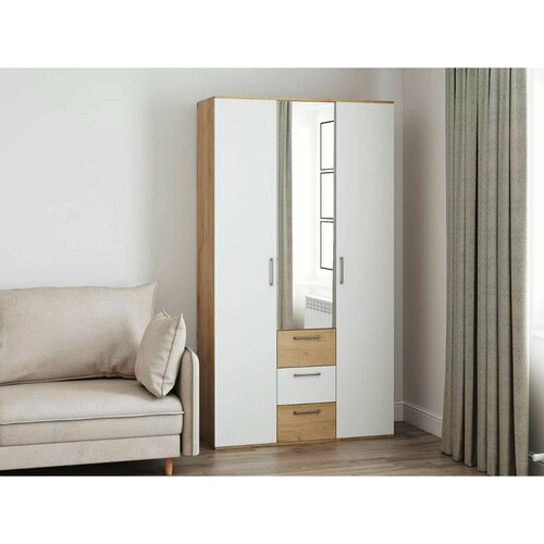 Шкаф распашной трехстворчатый Дуб золотой\Белый