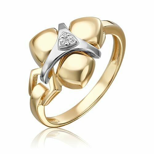 Кольцо PLATINA, комбинированное золото, 585 проба, родирование, бриллиант, размер 16, золотой, серебряный platina jewelry обручальное кольцо из желтого золота без камней 01 2426 00 000 1130 11 размер 15