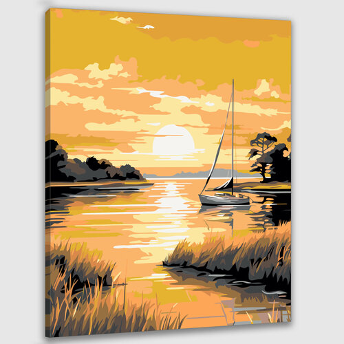 Картина по номерам 50х40 Пейзаж с рекой и парусными лодками картина по номерам природа пейзаж с домиком и лодками