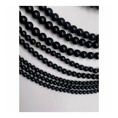 Каменные бусины Агат чёрный тонированный шарик гладкий 3 мм длина нити 38 см около 125 бусин 370₽