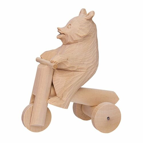 Резная деревянная игрушка Мишка на велосипеде 11 х 9 см